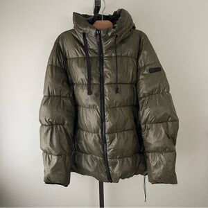 Sam Edelman Puffer Coat Hooded Water Repellant Shiny Green Size XXL